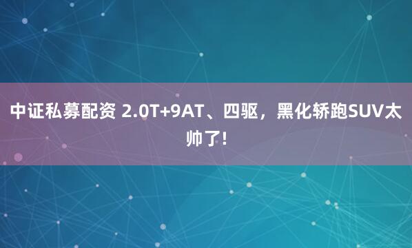 中证私募配资 2.0T+9AT、四驱，黑化轿跑SUV太帅了!